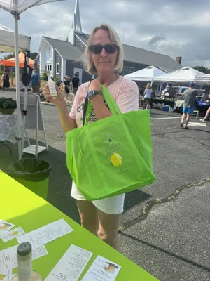 Custom Reusable Grocery Tote Bag - Used at farmers markets on Cape Cod Massachusetts When a customer buys a bottle of No Strings Attached Lemoncello we give them a shopping bag Customers love them