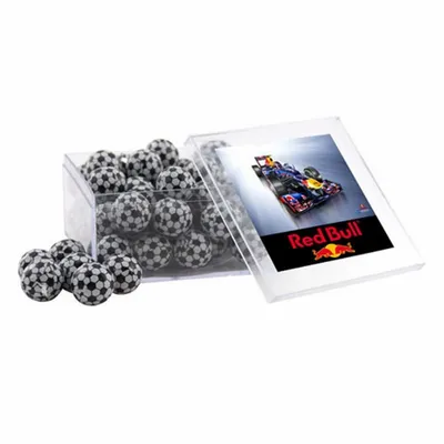 Acrylic Box with Chocolate Soccer Balls - Large - Custom Phone Wallets Now