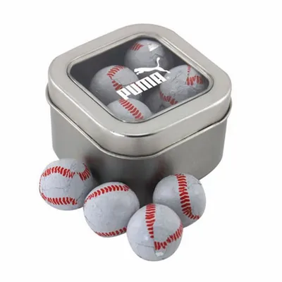 Window Tin with Chocolate Baseballs - SBF2500 - Custom Phone Wallets Now