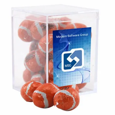 Acrylic Box with Chocolate Footballs - Small - Custom Phone Wallets Now