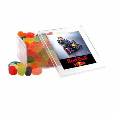 Clever Candy Large Square Acrylic Candy Box with Gummy Bears - Custom Phone Wallets Now
