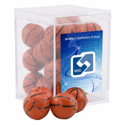 Acrylic Box with Chocolate Basketballs - Small - Custom Phone Wallets Now