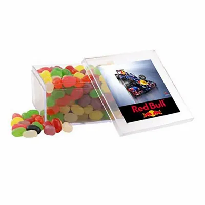 Large Square Acrylic Candy Box with Assorted Jelly Beans - Custom Phone Wallets Now