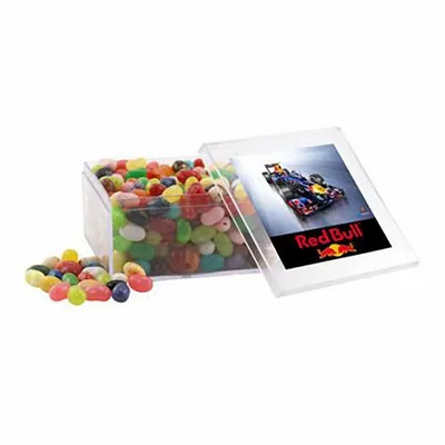 Large Square Acrylic Candy Box with Jelly Belly - Custom Phone Wallets Now