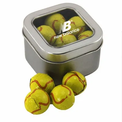 Window Tin with Chocolate Tennis Balls - SBF2500 - Custom Phone Wallets Now
