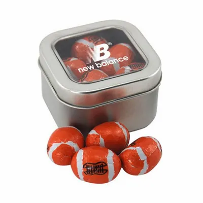 Window Tin with Chocolate Footballs - SBF2500 - Custom Phone Wallets Now