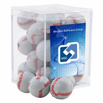 Acrylic Box with Chocolate Baseballs - Small - Custom Phone Wallets Now