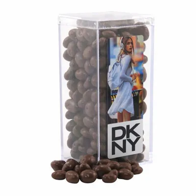 Acrylic Box with Chocolate Covered Raisins - Custom Phone Wallets Now