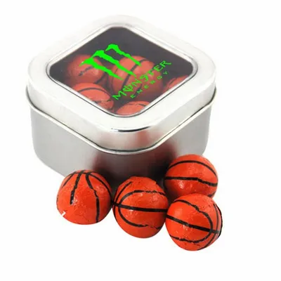 Window Tin with Chocolate Basketballs - SBF2500 - Custom Phone Wallets Now