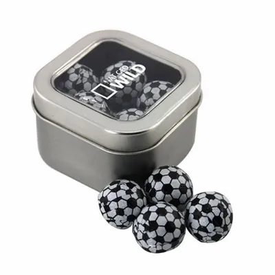 Window Tin with Chocolate Soccer Balls - SBF2500 - Custom Phone Wallets Now