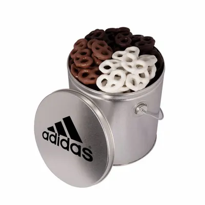 One Gallon Tin with Choc Mini Pretzels - Custom Phone Wallets Now