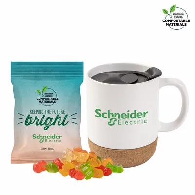 Cork Bottom Mug with Compostable bag of Gummy Bears - Custom Phone Wallets Now