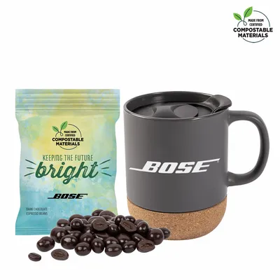 Cork Bottom Mug w/ Compostable Bag of Dark Chocolate Espresso Beans - Custom Phone Wallets Now