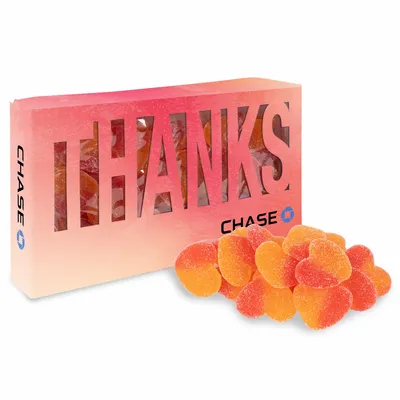 Thanks Die Cut Box with Sour Peachy Hearts - Custom Phone Wallets Now