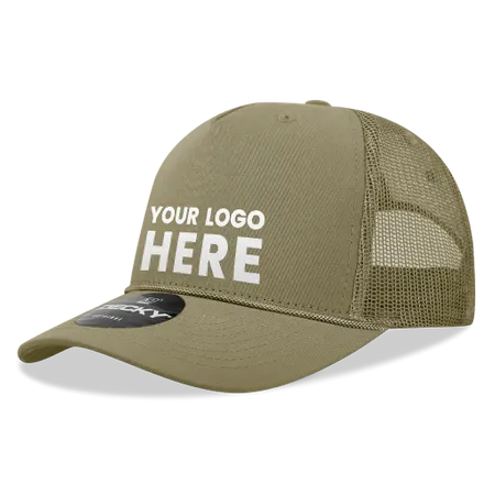 Decky 6040 - 5 Panel Mid Profile Structured Cotton/Poly Blend Trucker w/Rope - Custom Phone Wallets Now