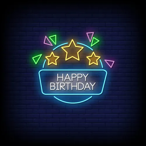 Star & Angles Happy Birthday Neon Sign - Custom Phone Wallets Now