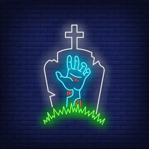 Gravestone Zombie Hand Neon Sign - Custom Phone Wallets Now