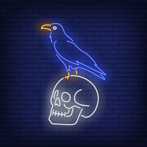 Crow Sitting Human Skull Neon Sign - Custom Phone Wallets Now
