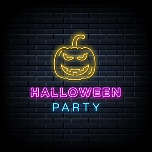 Halloween Party Neon Sign with Pumpkin - Custom Phone Wallets Now