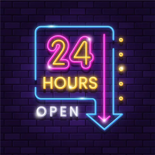 24 Hours Open Neon Sign - Custom Phone Wallets Now