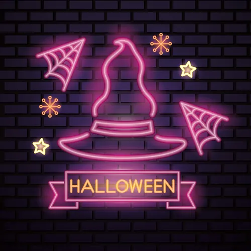 Pink Witch Hat Halloween Neon Sign - Custom Phone Wallets Now