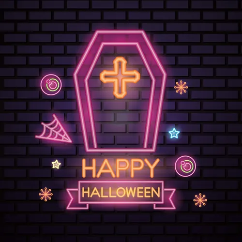 Pink Halloween Coffin Cross Neon Sign - Custom Phone Wallets Now