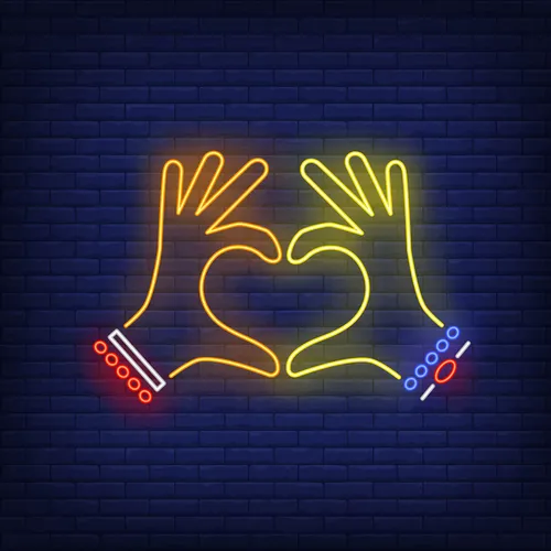 Woman Hands Heart Gesture Neon Sign - Custom Phone Wallets Now