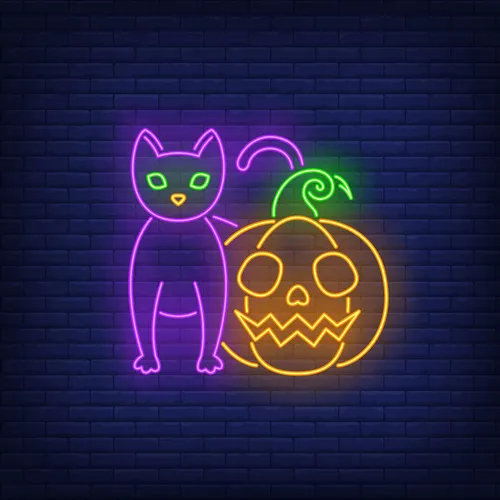 Scary Pumpkin Cat Neon Sign - Custom Phone Wallets Now