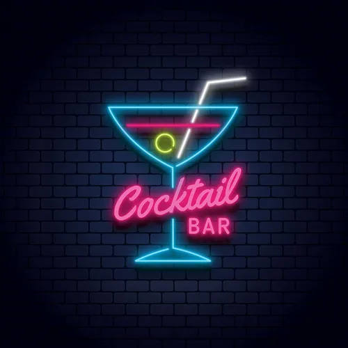 Cocktail Bar Glass & Zip Neon Sign - Custom Phone Wallets Now