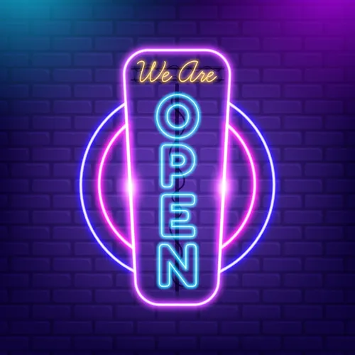 We are Open Vertical Neon Sign - Custom Phone Wallets Now