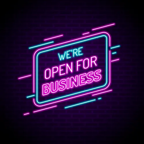 Open For Business Neon Sign - Custom Phone Wallets Now