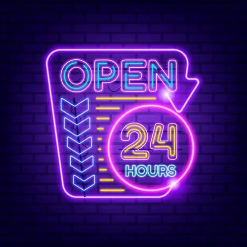 Retro Open 24 Hours Neon Sign - Custom Phone Wallets Now