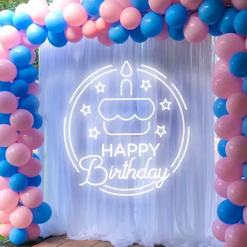 Happy Birthday Cake in Circle Neon Sign - Custom Phone Wallets Now