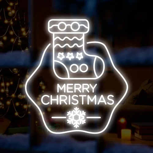 Merry Christmas Handmade Sock Neon Sign - Custom Phone Wallets Now