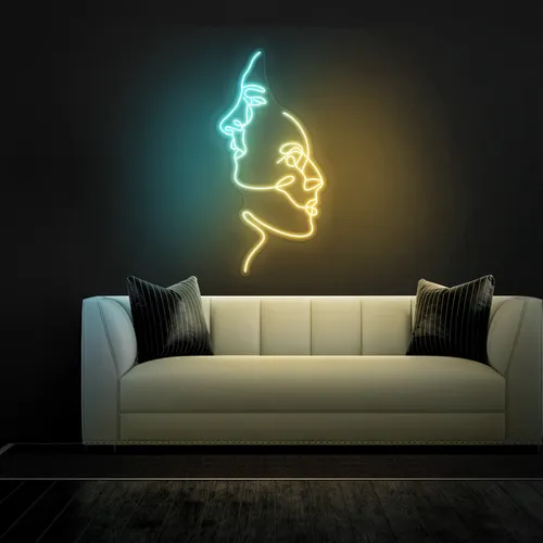 TWO FACE Graphic Neon Sign - Custom Phone Wallets Now