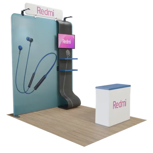 Custom Media Display with TV Stand Tension Fabric 8' x 8' - Custom Phone Wallets Now