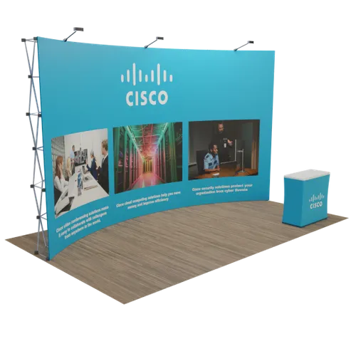 Custom Curved Pop Up Display Stand 20' x 10' (ft) - Custom Phone Wallets Now
