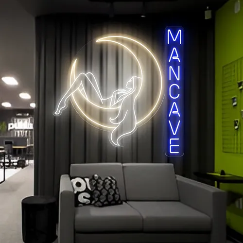 Moon Woman Mancave Neon Sign - Custom Phone Wallets Now