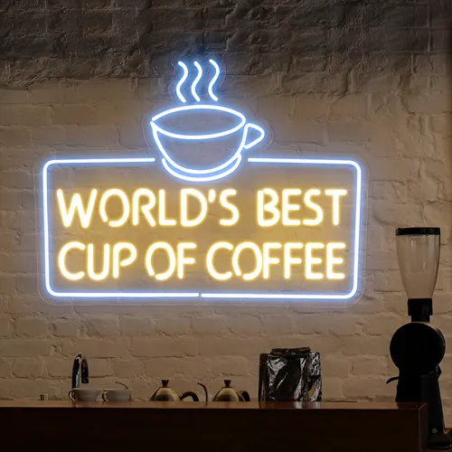 World's Best Cup of Coffee Neon Sign - Custom Phone Wallets Now