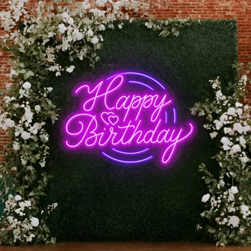 Happy Birthday Purplish Neon Sign - Custom Phone Wallets Now