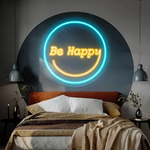 Be Happy Neon Sign - Custom Phone Wallets Now