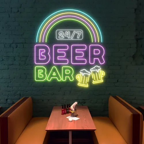 24/7 Rainbow Beer Bar Neon Sign - Custom Phone Wallets Now