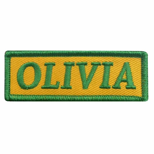 Green and Yellow Olivia Name Patch - Custom Phone Wallets Now