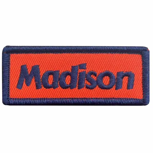 Navy and Orange Madison Name Patch - Custom Phone Wallets Now