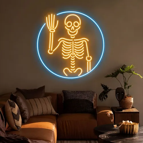 Waving Skeleton Neon Sign - Custom Phone Wallets Now