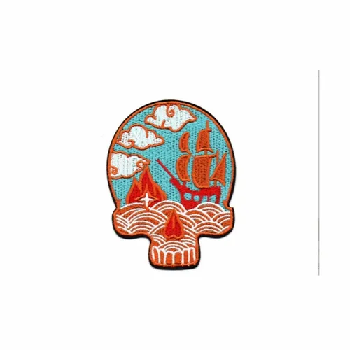 Blue and Orange Pirate Mural Skull Patch - Custom Phone Wallets Now