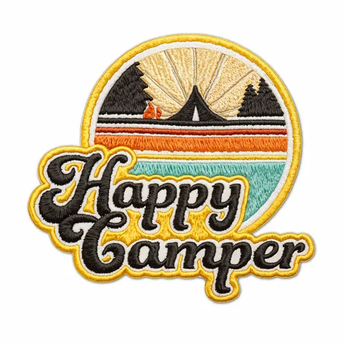 Round Happy Camper Iron On Patch - Custom Phone Wallets Now