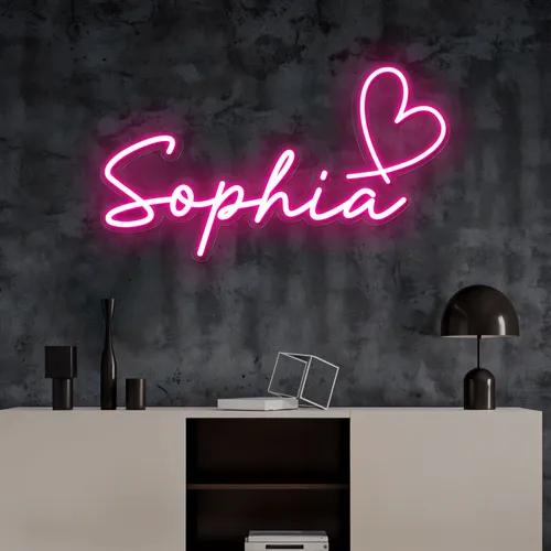 Sophia with Heart Neon Sign - Custom Phone Wallets Now