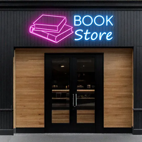Glowing Book Store Neon Sign - Custom Phone Wallets Now