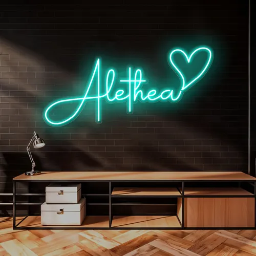 Alethea with Heart Neon Sign - Custom Phone Wallets Now